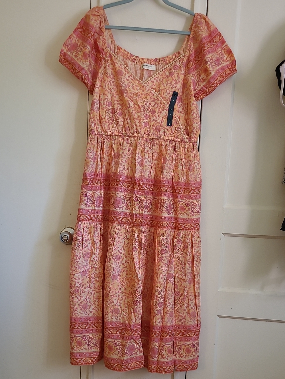 Lucky Brand Peach and Cream Floral Maxi Dress